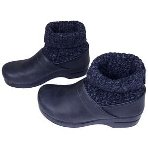 DANSKO Chloe Black Oiled Leather Clogs Sweater Sock Pull On Size EUR40/US9.5-10